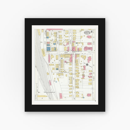 Old map wall art mockup — black gallery frame with white mat — Sanborn Fire Insurance Map from Kingston, Luzerne County, Pennsylvania (1919), Sheet #0008