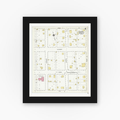 Old map wall art mockup — black gallery frame with white mat — Sanborn Fire Insurance Map from West, McLennan County, Texas (1921), Sheet #0004