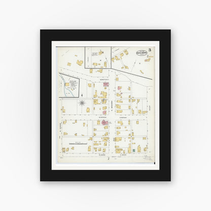 Old map wall art mockup — black gallery frame with white mat — Sanborn Fire Insurance Map from Green Springs, Sandusky And Seneca Counties, Ohio (1906), Sheet #0003