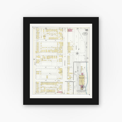 Old map wall art mockup — black gallery frame with white mat — Sanborn Fire Insurance Map from Cairo, Alexander County, Illinois (1907), Sheet #0025