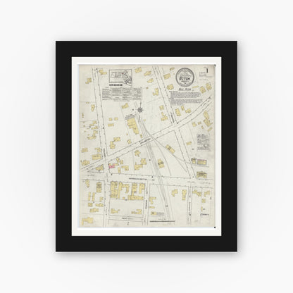 Old map wall art mockup — black gallery frame with white mat — Sanborn Fire Insurance Map from Acton, Middlesex County, Massachusetts (1916) - Complete Map Set