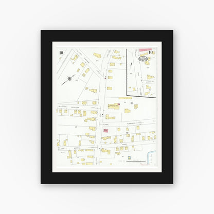 Old map wall art mockup — black gallery frame with white mat — Sanborn Fire Insurance Map from Danvers, Essex County, Massachusetts (1927), Sheet #0010