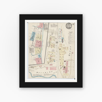 Old map wall art mockup — black gallery frame with white mat — Sanborn Fire Insurance Map from Bellaire, Belmont County, Ohio (1884) - Complete Map Set