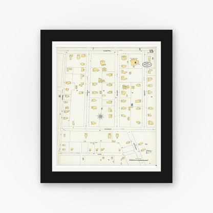 Old map wall art mockup — black gallery frame with white mat — Sanborn Fire Insurance Map from Natick, Middlesex County, Massachusetts (1904), Sheet #0015