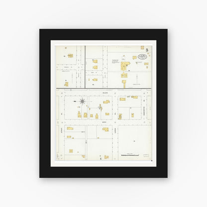 Old map wall art mockup — black gallery frame with white mat — Sanborn Fire Insurance Map from Eustis, Lake County, Florida (1906), Sheet #0005
