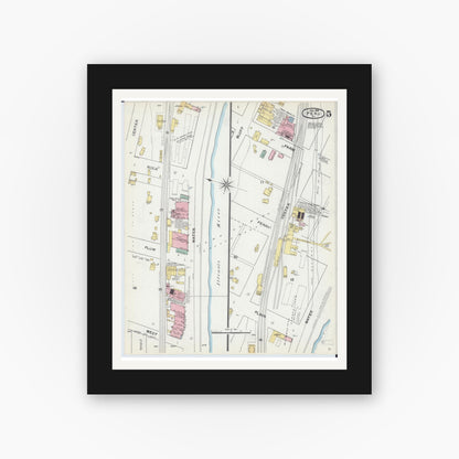 Old map wall art mockup — black gallery frame with white mat — Sanborn Fire Insurance Map from Peru, La Salle County, Illinois (1892), Sheet #0005