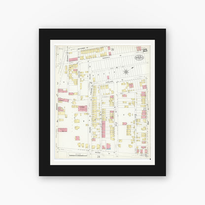 Old map wall art mockup — black gallery frame with white mat — Sanborn Fire Insurance Map from Braddock, Allegheny County, Pennsylvania (1908), Sheet #0025