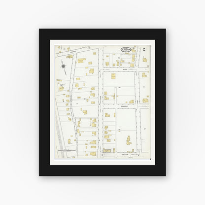 Old map wall art mockup — black gallery frame with white mat — Sanborn Fire Insurance Map from Blackstone, Nottoway County, Virginia (1919), Sheet #0002