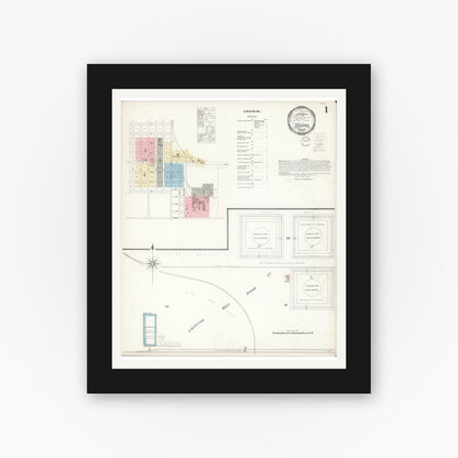 Old map wall art mockup — black gallery frame with white mat — Sanborn Fire Insurance Map from Oxnard, Ventura County, California (1900) - Complete Map Set
