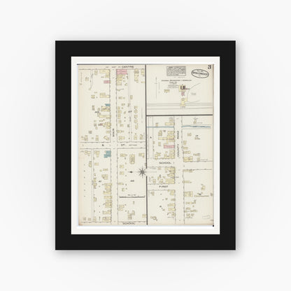 Old map wall art mockup — black gallery frame with white mat — Sanborn Fire Insurance Map from Braidwood, Will County, Illinois (1885), Sheet #0003
