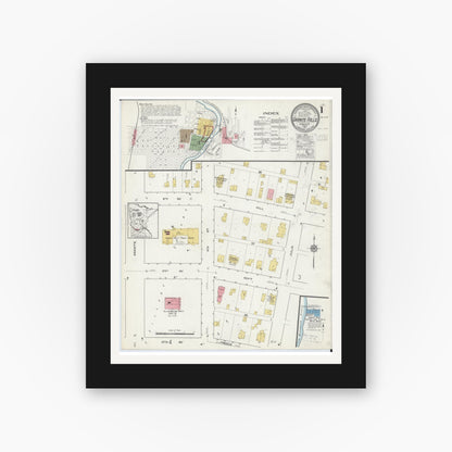 Old map wall art mockup — black gallery frame with white mat — Sanborn Fire Insurance Map from Granite Falls, Yellow Medicine And Chippewa Counties, Minnesota (1917), Sheet #0001