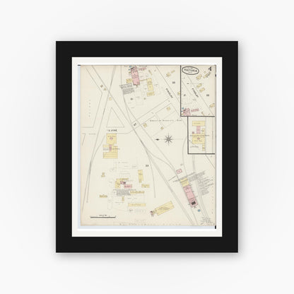 Old map wall art mockup — black gallery frame with white mat — Sanborn Fire Insurance Map from Fostoria, Seneca, Hancock, And Wood Counties, Ohio (1887), Sheet #0004