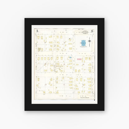 Old map wall art mockup — black gallery frame with white mat — Sanborn Fire Insurance Map from Logan, Harrison County, Iowa (1934), Sheet #0005