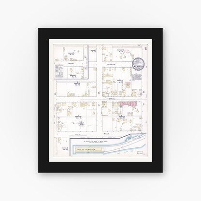 Old map wall art mockup — black gallery frame with white mat — Sanborn Fire Insurance Map from Wilmington, Los Angeles County, California (1891) - Complete Map Set