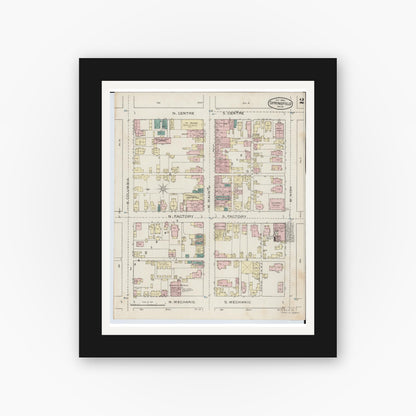 Old map wall art mockup — black gallery frame with white mat — Sanborn Fire Insurance Map from Springfield, Clark County, Ohio (1886), Sheet #0002