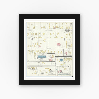 Old map wall art mockup — black gallery frame with white mat — Sanborn Fire Insurance Map from Milford Center, Union County, Ohio (1911), Sheet #0002