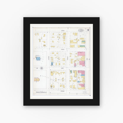 Old map wall art mockup — black gallery frame with white mat — Sanborn Fire Insurance Map from Luverne, Rock County, Minnesota (1900), Sheet #0002