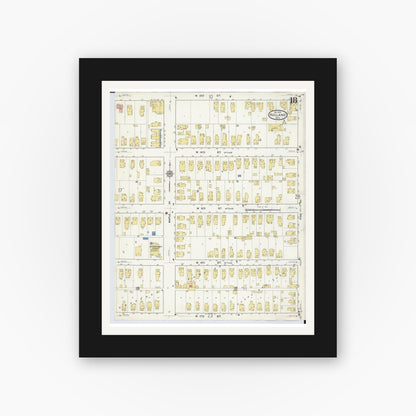 Old map wall art mockup — black gallery frame with white mat — Sanborn Fire Insurance Map from Holland, Ottawa County, Michigan (1916), Sheet #0018