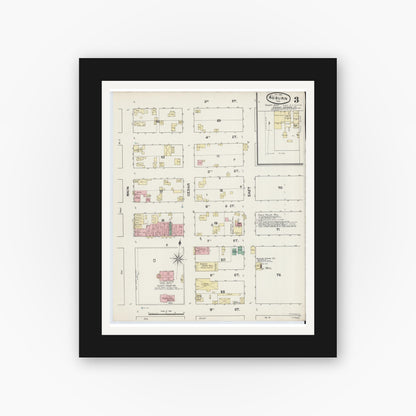 Old map wall art mockup — black gallery frame with white mat — Sanborn Fire Insurance Map from Auburn, De Kalb County, Indiana (1891), Sheet #0003