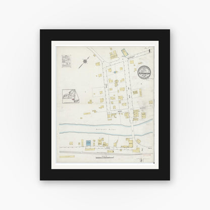 Old map wall art mockup — black gallery frame with white mat — Sanborn Fire Insurance Map from Kerhonkson, Ulster County, New York (1914) - Complete Map Set