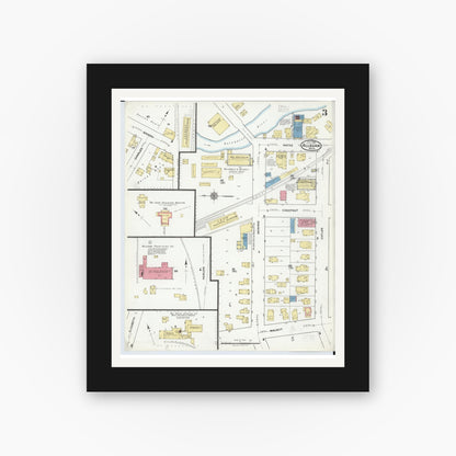 Old map wall art mockup — black gallery frame with white mat — Sanborn Fire Insurance Map from Allegan, Allegan County, Michigan (1918), Sheet #0003