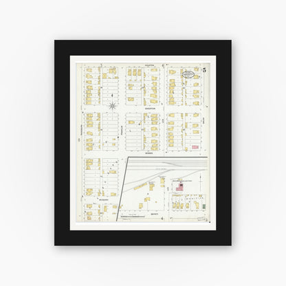 Old map wall art mockup — black gallery frame with white mat — Sanborn Fire Insurance Map from Garrett, De Kalb County, Indiana (1901), Sheet #0005