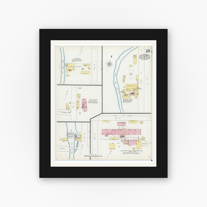 Old map wall art mockup — black gallery frame with white mat — Sanborn Fire Insurance Map from Elmira, Chemung County, New York (1892), Sheet #0019