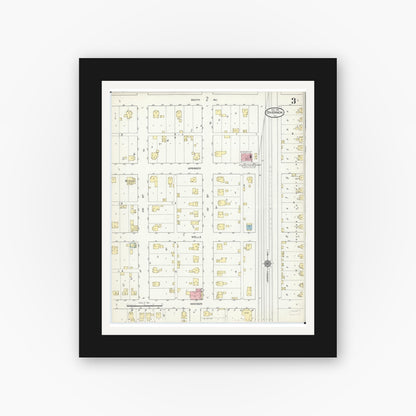 Old map wall art mockup — black gallery frame with white mat — Sanborn Fire Insurance Map from Divernon, Sangamon County, Illinois (1914), Sheet #0003