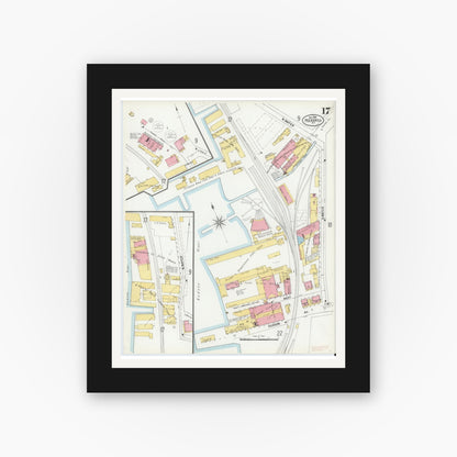 Old map wall art mockup — black gallery frame with white mat — Sanborn Fire Insurance Map from Peekskill, Westchester County, New York (1900), Sheet #0017