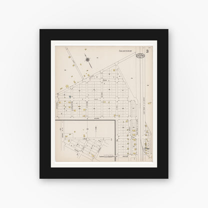 Old map wall art mockup — black gallery frame with white mat — Sanborn Fire Insurance Map from Devine, Medina County, Texas (1922), Sheet #0003