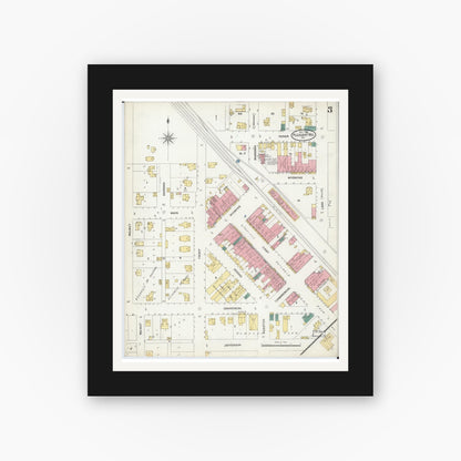 Old map wall art mockup — black gallery frame with white mat — Sanborn Fire Insurance Map from Pleasant Hill, Cass County, Missouri (1906), Sheet #0003