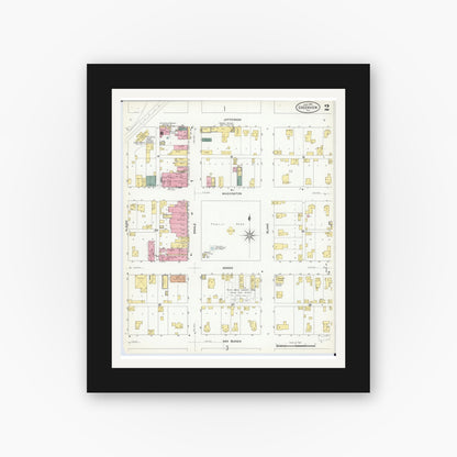 Old map wall art mockup — black gallery frame with white mat — Sanborn Fire Insurance Map from Greenview, Menard County, Illinois (1909), Sheet #0002