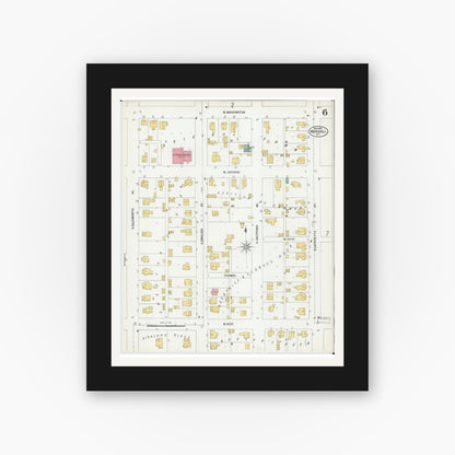 Old map wall art mockup — black gallery frame with white mat — Sanborn Fire Insurance Map from Marshall, Saline County, Missouri (1900), Sheet #0006