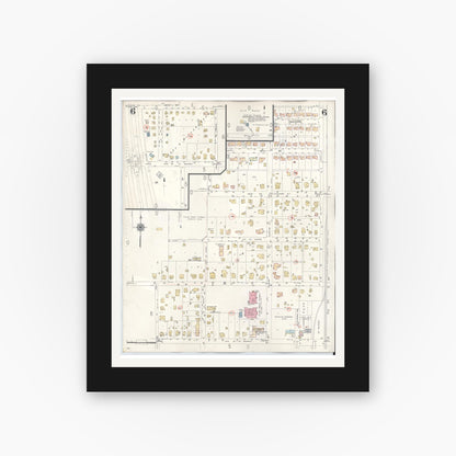 Old map wall art mockup — black gallery frame with white mat — Sanborn Fire Insurance Map from Plano, Collin County, Texas (1961), Sheet #0006