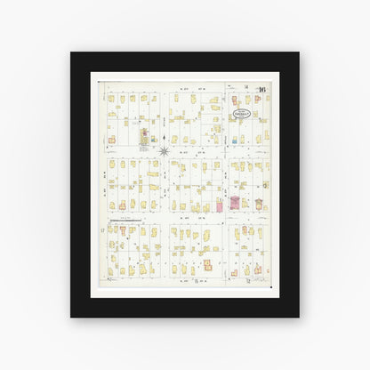 Old map wall art mockup — black gallery frame with white mat — Sanborn Fire Insurance Map from Faribault, Rice County, Minnesota (1909), Sheet #0016