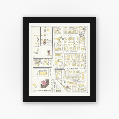 Old map wall art mockup — black gallery frame with white mat — Sanborn Fire Insurance Map from Virginia, Saint Louis County, Minnesota (1921), Sheet #0013