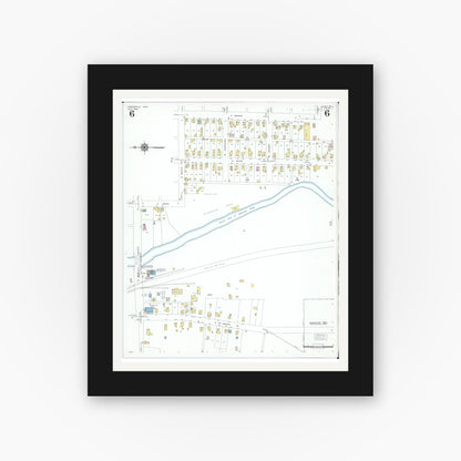 Old map wall art mockup — black gallery frame with white mat — Sanborn Fire Insurance Map from Loudonville, Ashland County, Ohio (1950), Sheet #0006