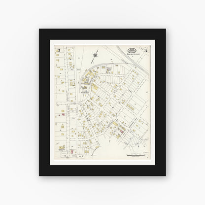 Old map wall art mockup — black gallery frame with white mat — Sanborn Fire Insurance Map from Sebring, Highlands County, Florida (1924), Sheet #0003
