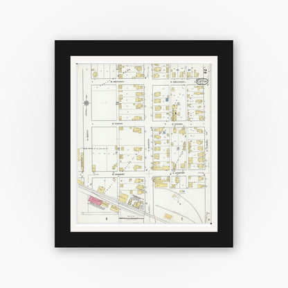 Old map wall art mockup — black gallery frame with white mat — Sanborn Fire Insurance Map from Eaton, Preble County, Ohio (1921), Sheet #0002