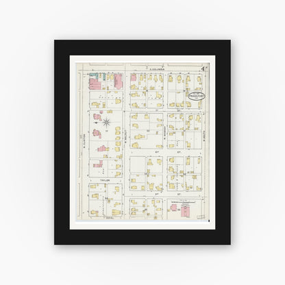 Old map wall art mockup — black gallery frame with white mat — Sanborn Fire Insurance Map from Frankfort, Clinton County, Indiana (1892), Sheet #0004