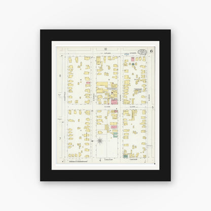 Old map wall art mockup — black gallery frame with white mat — Sanborn Fire Insurance Map from Ithaca, Tompkins County, New York (1898), Sheet #0006