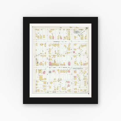 Old map wall art mockup — black gallery frame with white mat — Sanborn Fire Insurance Map from Cambridge, Guernsey County, Ohio (1901), Sheet #0008