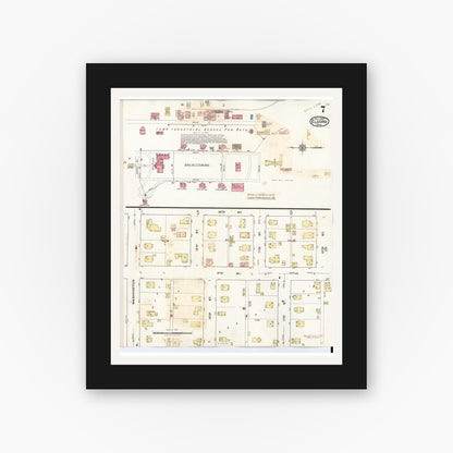 Old map wall art mockup — black gallery frame with white mat — Sanborn Fire Insurance Map from Eldora, Hardin County, Iowa (1940), Sheet #0007
