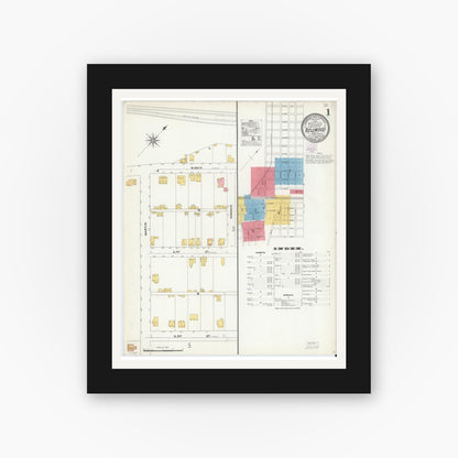Old map wall art mockup — black gallery frame with white mat — Sanborn Fire Insurance Map from Bellwood, Blair County, Pennsylvania (1904) - Complete Map Set