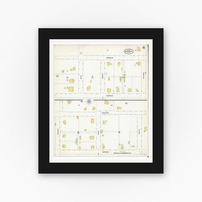 Old map wall art mockup — black gallery frame with white mat — Sanborn Fire Insurance Map from Pilot Point, Denton County, Texas (1907), Sheet #0006