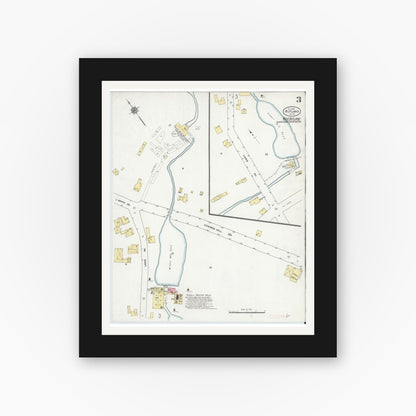 Old map wall art mockup — black gallery frame with white mat — Sanborn Fire Insurance Map from Rutland, Worcester County, Massachusetts (1910), Sheet #0003