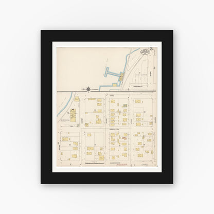 Old map wall art mockup — black gallery frame with white mat — Sanborn Fire Insurance Map from Antioch, Contra Costa County, California (1912), Sheet #0003