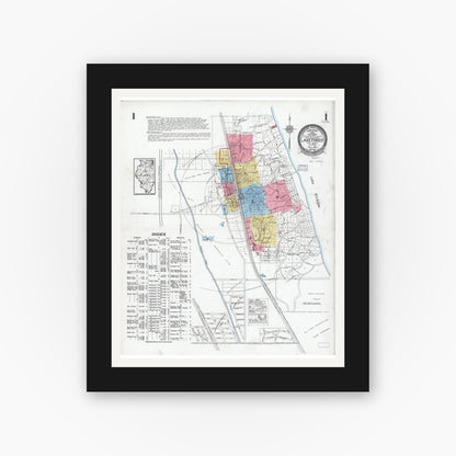 Old map wall art mockup — black gallery frame with white mat — Sanborn Fire Insurance Map from Lake Forest, Lake County, Illinois (1926), Sheet #0001