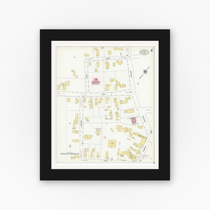 Old map wall art mockup — black gallery frame with white mat — Sanborn Fire Insurance Map from Barre, Worcester County, Massachusetts (1911), Sheet #0004