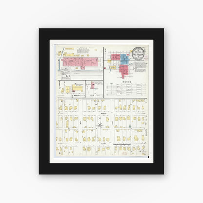 Old map wall art mockup — black gallery frame with white mat — Sanborn Fire Insurance Map from East Palestine, Columbiana County, Ohio (1908) - Complete Map Set
